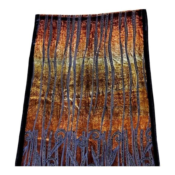 Womens Silk Velvet Scarf Oblong Black Brown Elegant Burn Out Multicolor Italian - Picture 3 of 7